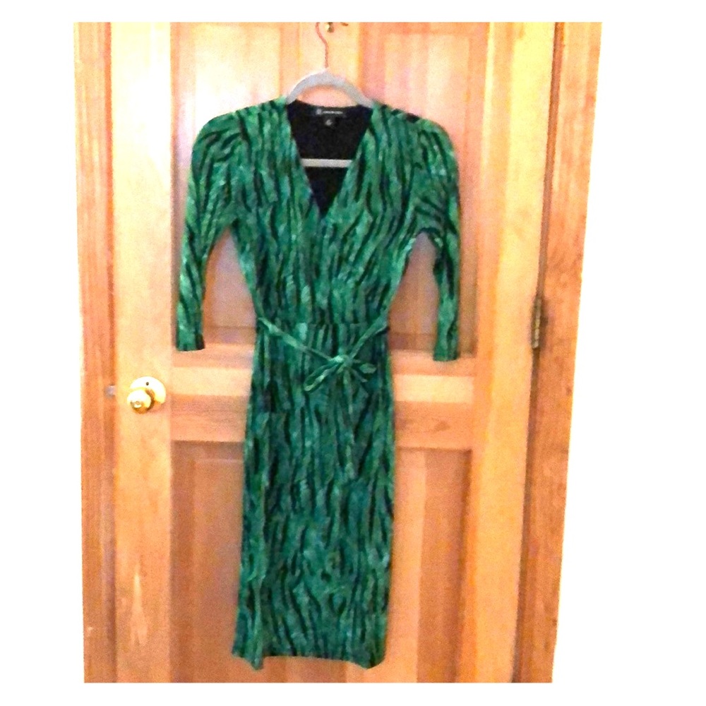 Green and black wrap dress